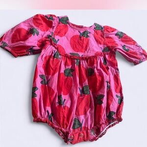 Pink Chicken Pink Romper with Red Apple Design
